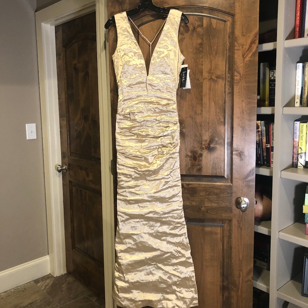 Nicole Miller Women's Techno Metal Plunge Gown